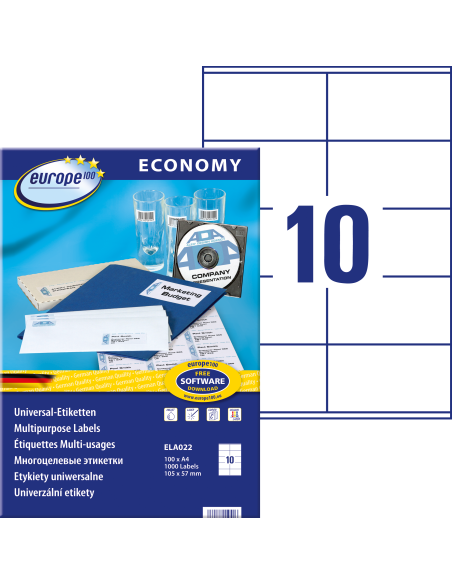 Etiketid Europe ELA022 105x57mm A4/100L