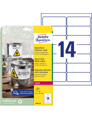 Etiketid Zweckform L7063-20 99,1 x 38,1 mm A4 laserprinterile