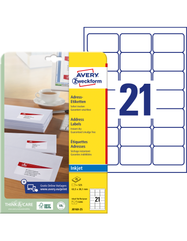 Labels Zweckform 63,5x38,1mm A4, for Inkjet printers