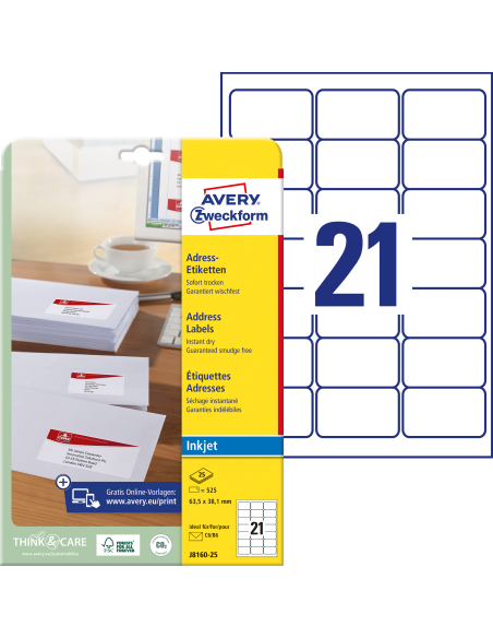 Etiketid Zweckform J8160-25 63,5x38,1mm A4 tindiprinterile