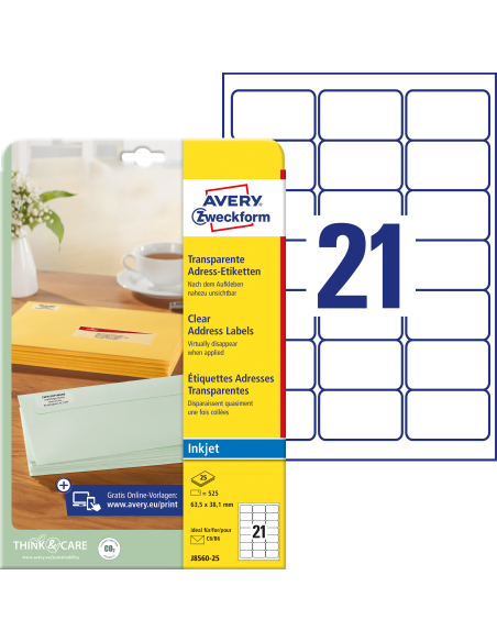 Labels Zweckform 63,5x38,1mm A4, transparent for Inkjet printers