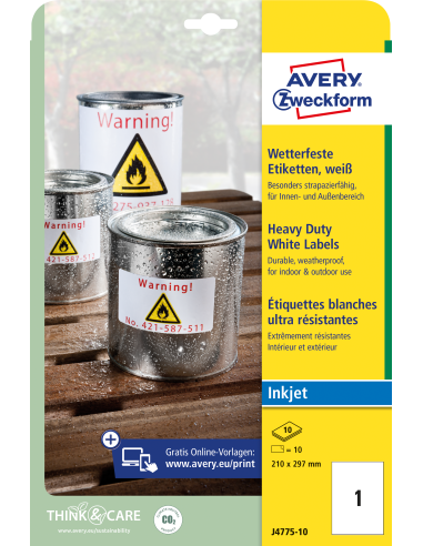 Etiketid Zweckform J4775-10 210x297mm A4/10L ilmastikukindel tugeva liimiga valge