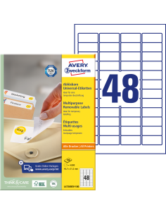 Etiketid Zweckform L4736REV-100 45,7x21,2mm A4/100L eemaldatavad (48tk lehel)