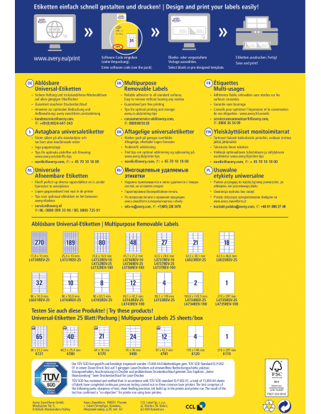 Labels Zweckform 45,7x21,2 (48tk lehel) A4/100sh, removable