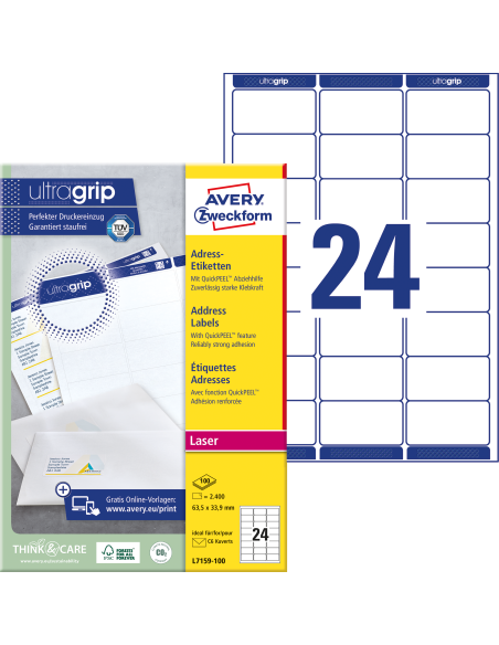 Labels Zweckform 63,5x33,9mm A4/100sh
