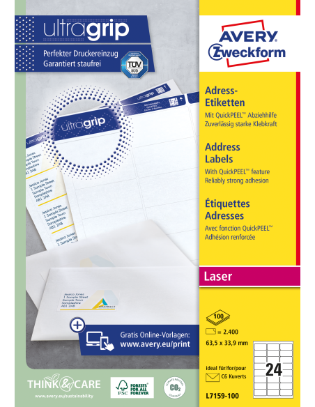 Labels Zweckform 63,5x33,9mm A4/100sh