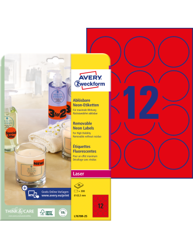 Etiketid Zweckform L7670R-25 ring 63,5mm A4/25L neoonpunane
