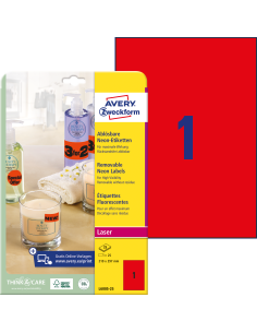 Labels 210x297mm Neon red Laser