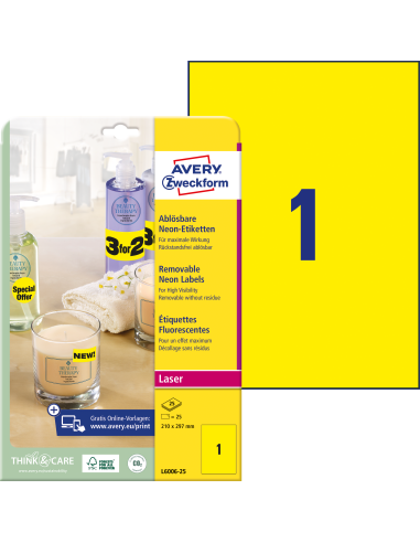 Labels 210x297mm Neon yellow Laser