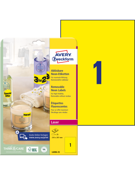 Labels 210x297mm Neon yellow Laser
