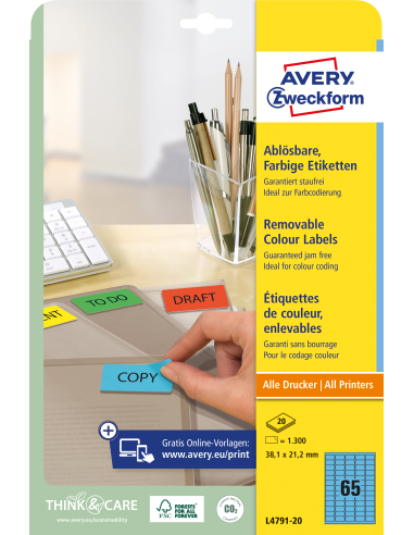 Labels Zweckform 38,1x21,2mm A4/20sh removable
