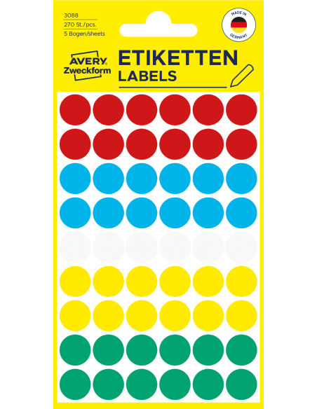 Colour coding dots Zweckform Ø12mm 270pcs, assorted