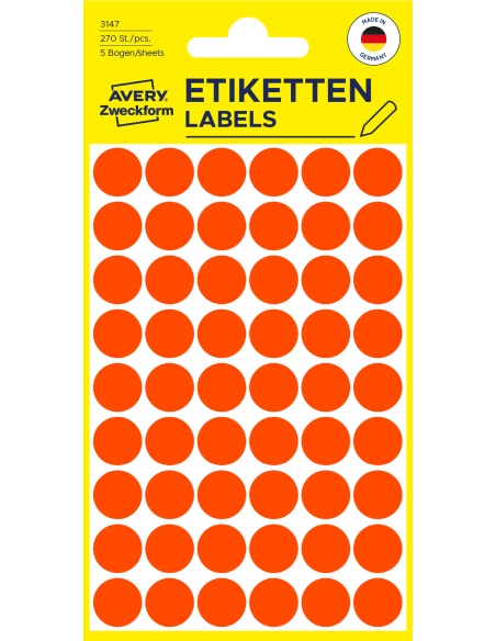 Colour coding dots Zweckform Ø12mm, 270pcs neon red