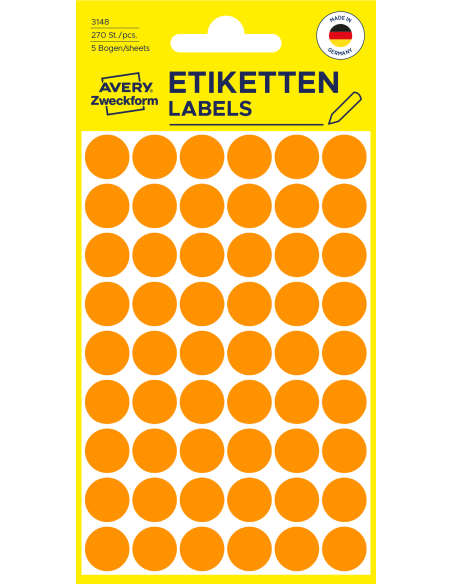 Colour coding dots Zweckform Ø12mm, 270pcs neon orange