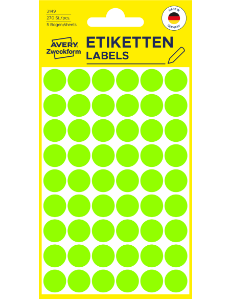 Colour coding dots Zweckform Q12mm, 270pcs neon green