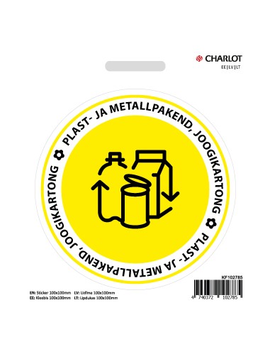 Label 100mm plastic and metal packaging, beverage carton