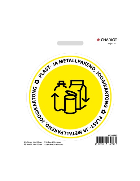 Label 100mm plastic and metal packaging, beverage carton