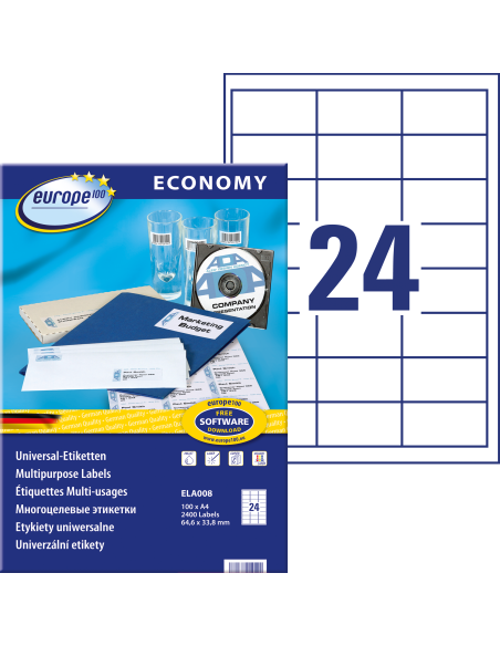 Etiketid Europe ELA008 64,6x33,8mm A4/100L