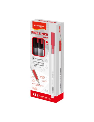 NEW! Fine Liner 0.4mm, crystal grip zone, red color, 12pcs/color box