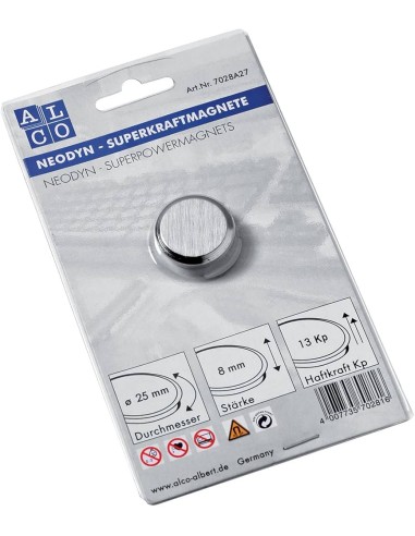 Super power magnet, Ø 25 mm, silver, 1 pcs on blister card,