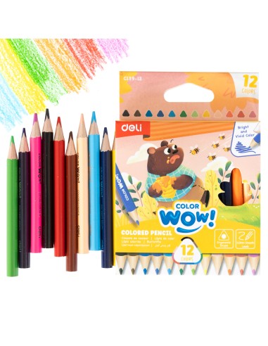 Värvipliiatsid DELI ColorWow 12 värvi lühikesed kolmetahulised