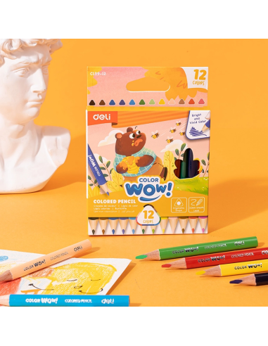 Värvipliiatsid DELI ColorWow 12 värvi lühikesed kolmetahulised