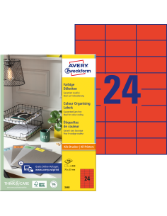Etiketid Zweckform 3448 70x37mm A4/100L punane (P)