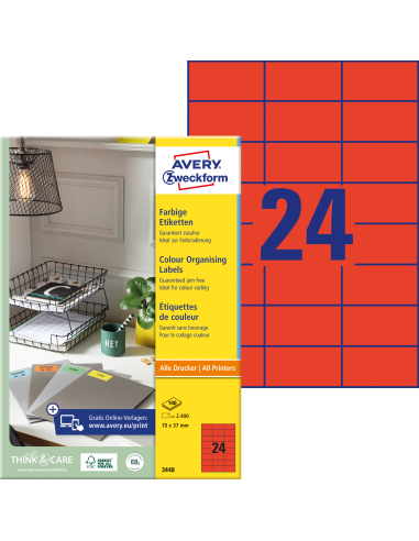 Etiketid Zweckform 3448 70x37mm A4/100L punane (P)