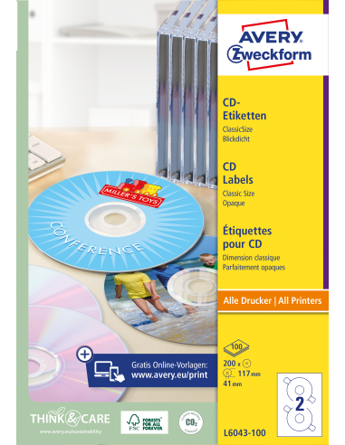Labels Zweckform for CD A4/100sh