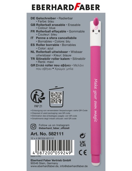 Geelpliiats EberhardFaber Erase it! Ükssarvik 0.7mm kirjutab-kustutab sinine