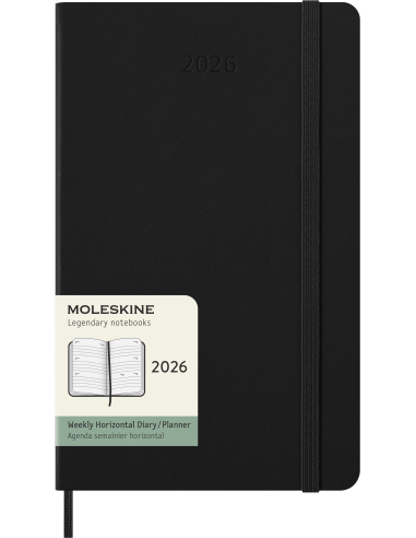 Kalendermärkmik Moleskine 2026 13x21cm, nädal H, kõvad kaaned, must