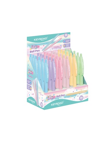 Blue ink ball pen, pastel body, 1.0mm tip,  36pcs/display box