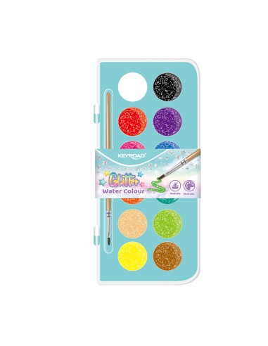 Pastel and glitter Water color box, water color with glitter powder inside, 28mm dia, with free brush.