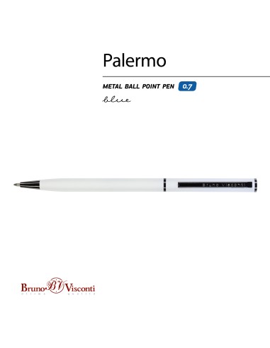 Blue ink metal body ballpen "PALERMO" 0,7 MM, white body