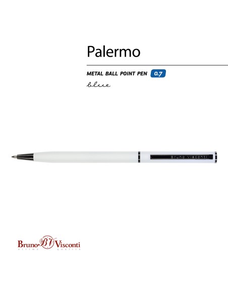Blue ink metal body ballpen "PALERMO" 0,7 MM, white body