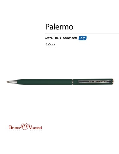 Blue ink metal body ballpen "PALERMO" 0,7 MM, green body
