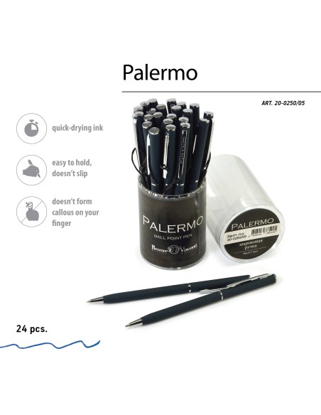 Blue ink metal body ballpen "PALERMO" 0,7 MM, blue-black body