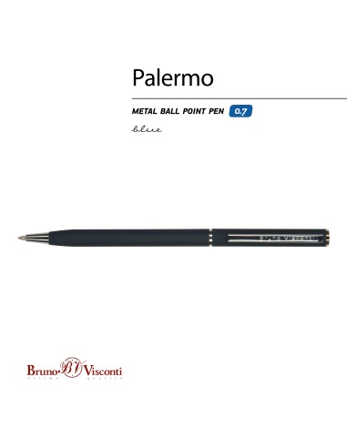 Blue ink metal body ballpen "PALERMO" 0,7 MM, blue-black body