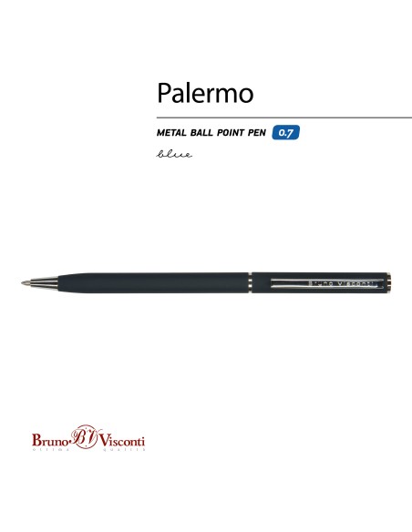 Blue ink metal body ballpen "PALERMO" 0,7 MM, blue-black body