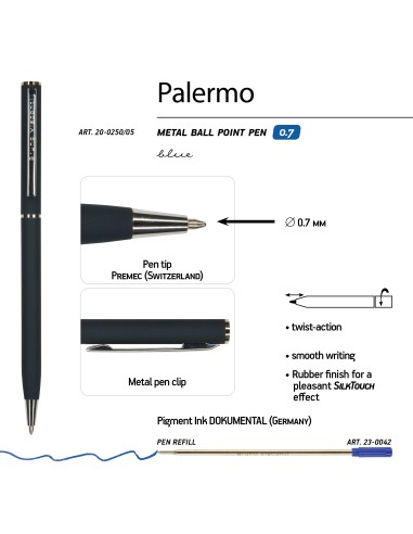 Pastapliiats Bruno Visconti "PALERMO" 0,7mm, sinine-must