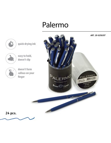 Blue ink metal body ballpen "PALERMO" 0,7 MM, blue body