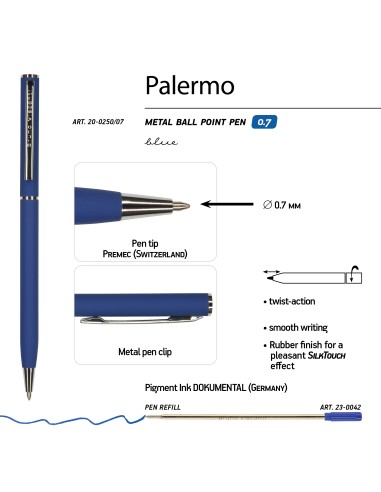 Pastapliiats Bruno Visconti "PALERMO" 0,7mm, sinine
