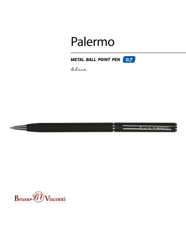 Blue ink metal body ballpen "PALERMO" 0,7 MM, black body