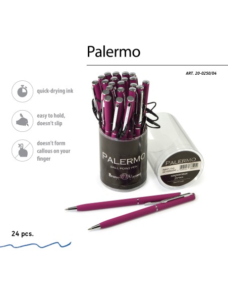 Blue ink metal body ballpen "PALERMO" 0,7 MM, bordeaux body