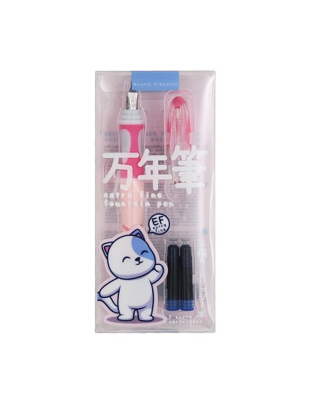 Blue ink fountain pen with two cartridges "Kawaii Animals" 0,38 MM