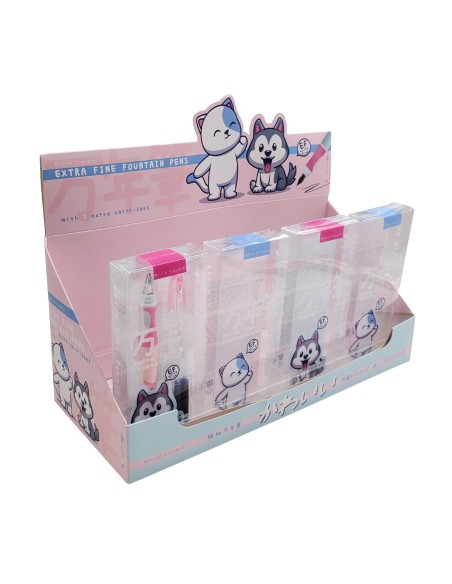 Blue ink fountain pen with two cartridges "Kawaii Animals" 0,38 MM