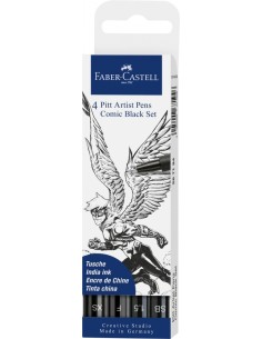 Pintsel-pliiats Faber-Castell Pitt 4-värvi koomiksi komplekt must