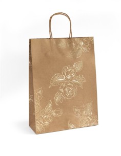 Paper bags Kraft gold flowers L 33x10x24, 5pcs./op.