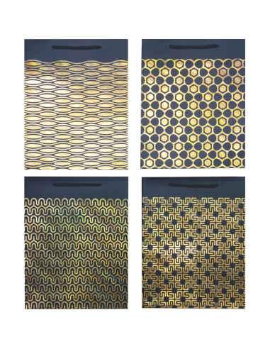 Paper gift bag "deVENTE. Black & Gold" vertical, size 31x42x12 cm, foil stamping, paper 210 g/m², assorted 4 designs