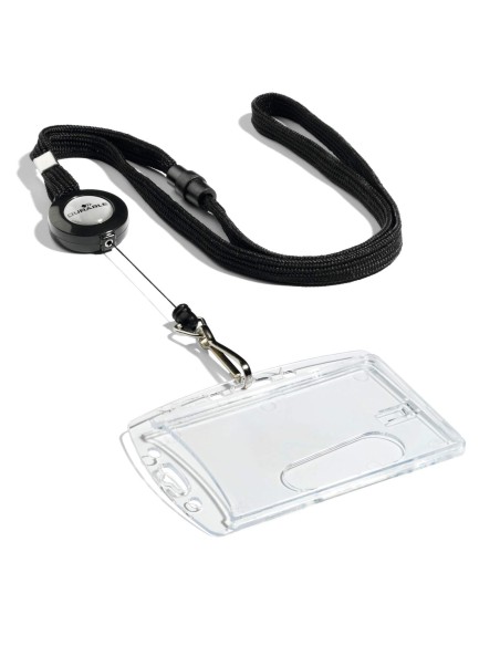 Kaardihoidja YO-YO Durable plastikust, karabiiniga, must koos musta paelaga